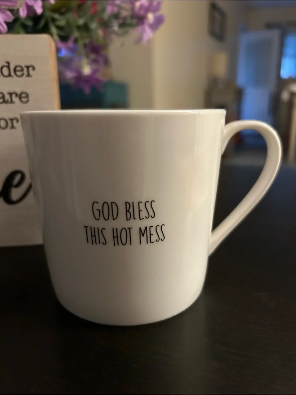 White Ceramic Mug with 'God Bless This Hot Mess' Text